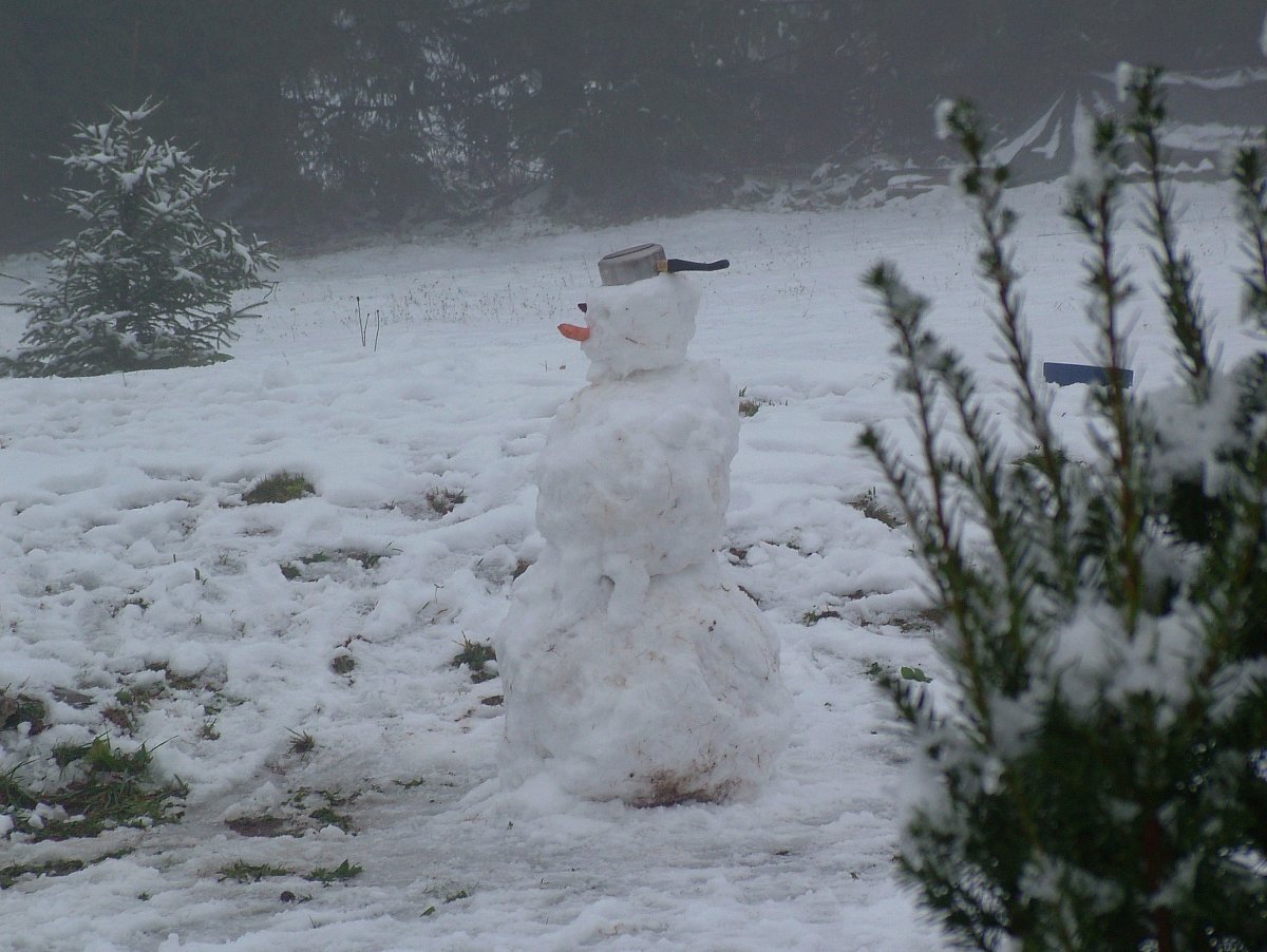 kluci udělali sněhuláka