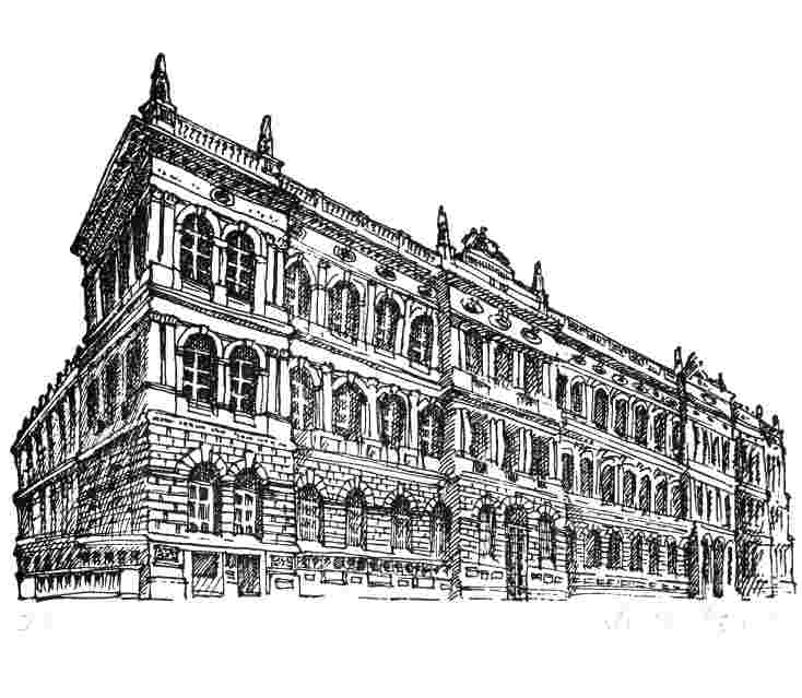 Historická budova Akademie věd na Národní třídě v Praze.